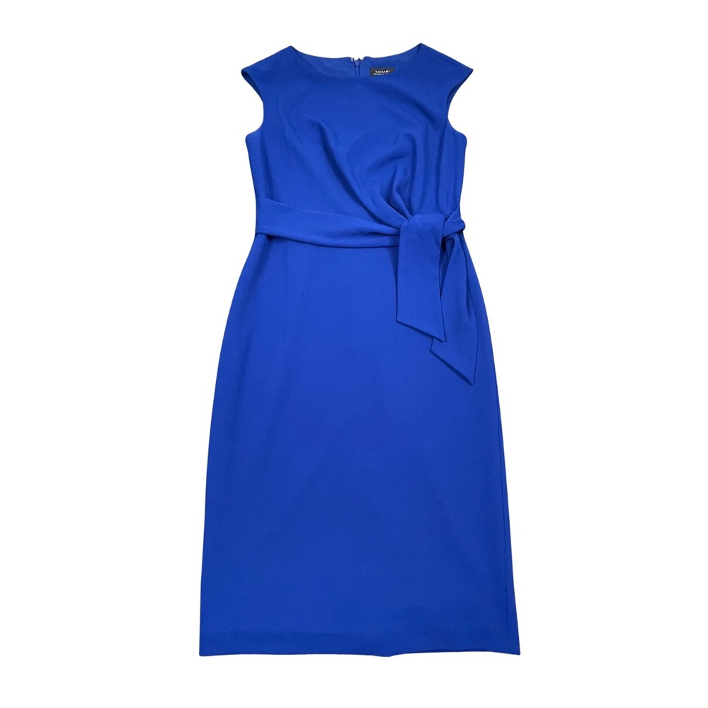 NWT Tahari Womens Sheath Dress 6 Cobalt Blue Tie Waist Midi Cocktail Work Cap/S